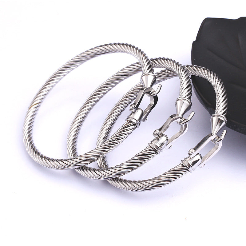 Wholesale Horseshoe Buckle Titanium Steel Cable Twisted Wire Bracelet